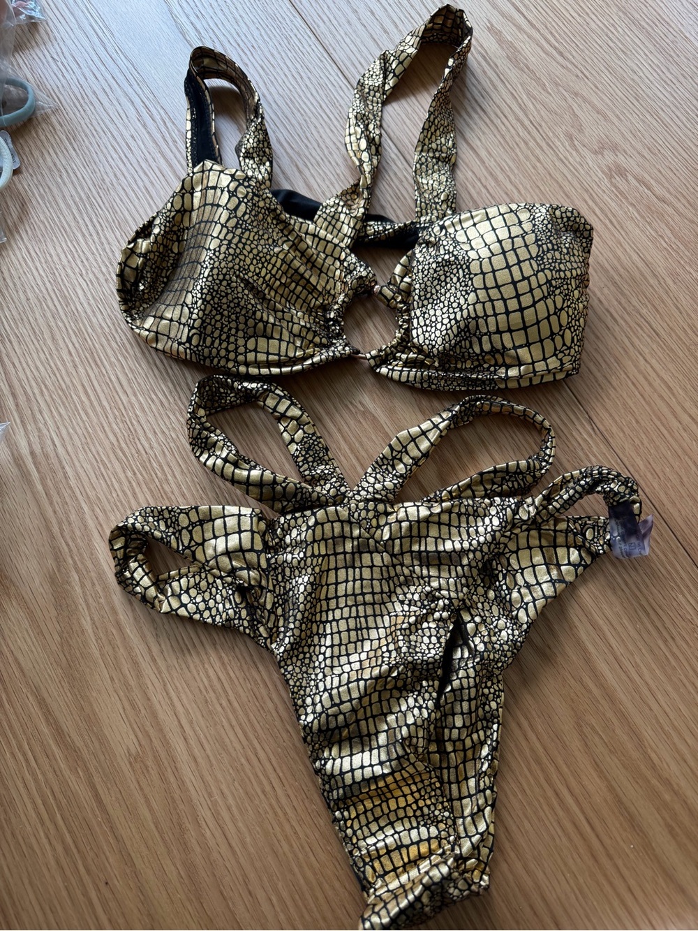 Gold Metallic Snakeskin Bikini Set